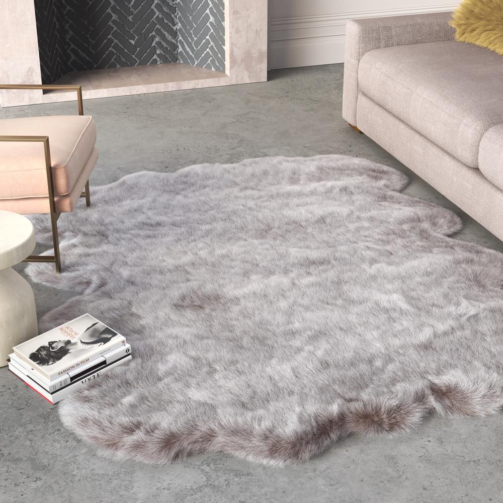 Gloss Brown Faux Fur Area Rug, 6' x 7'5". Picture 5