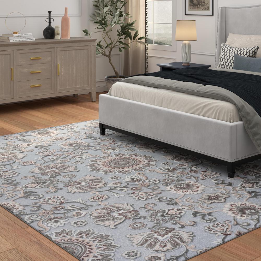 Napa Lily Gray, Ivory, Blush Chenille and Viscose High - Low Area Rug, 7'10" x 10'9". Picture 3
