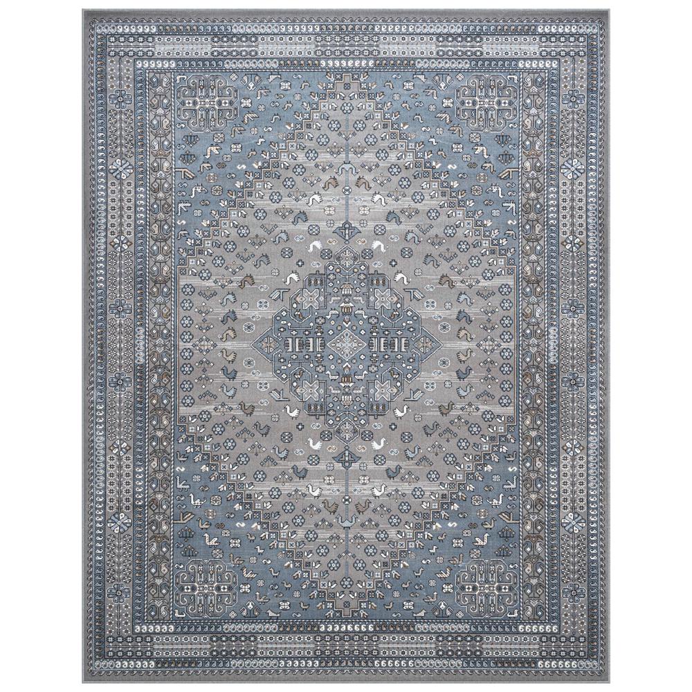 Sonoma Gabriella Medallion Grey, Blue, Ivory and Beige Viscose Area Rug, 7'10" x 10'. Picture 1
