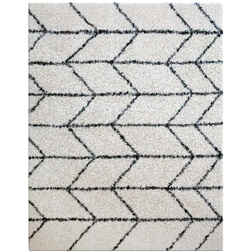 Oasis Cosima White and Dark Gray Polyester Area Rug, 5'3 x 7'6". Picture 1