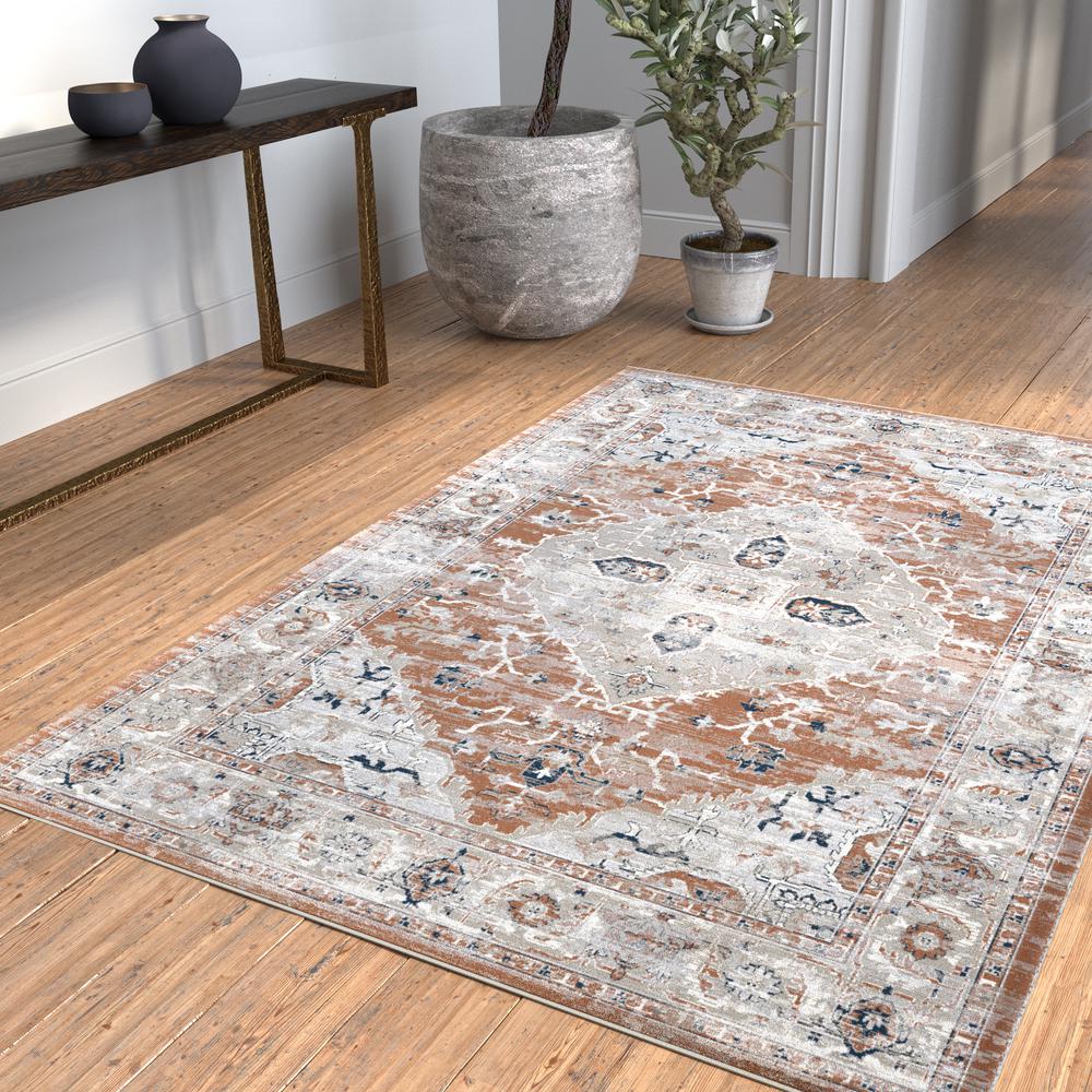 Summit Rawlins Rust/Natural/Blue Area Rug, 3'11" x 5'7". Picture 7