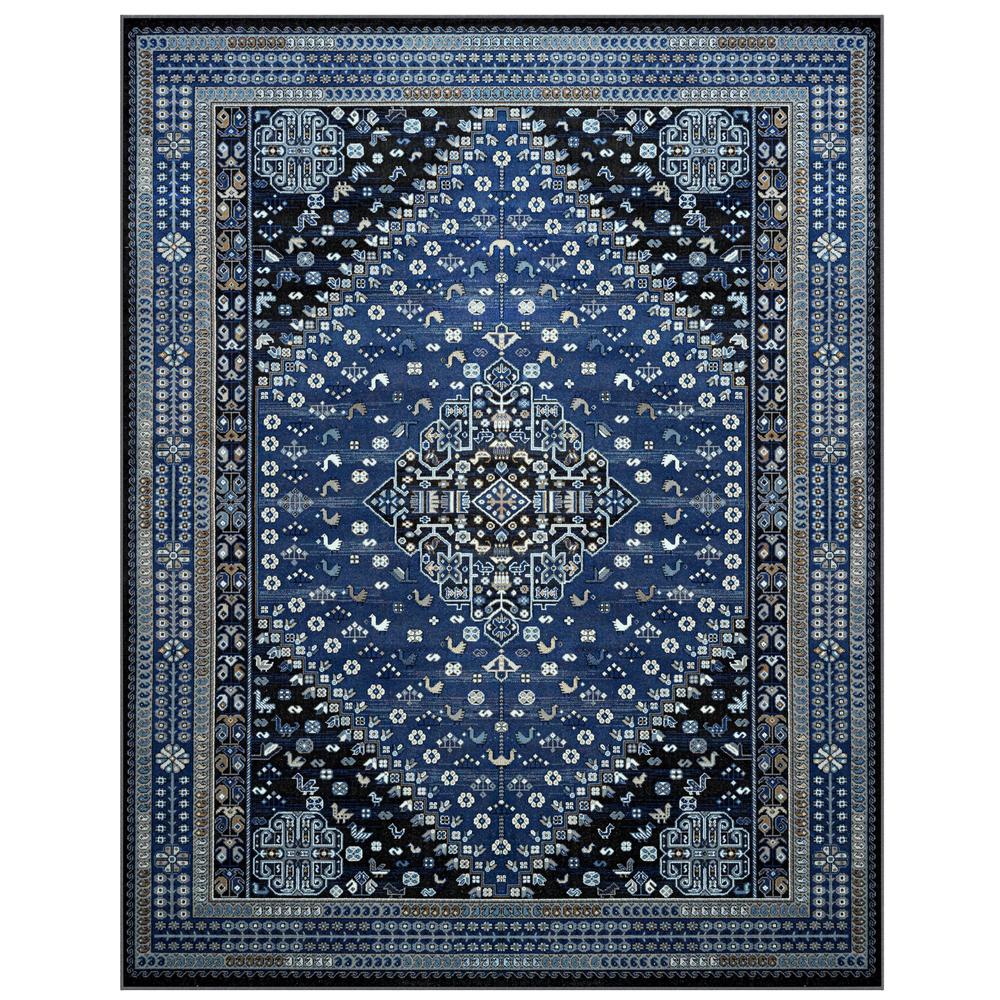 Sonoma Gabriella Medallion Blue, Brown, Beige and Ivory Viscose Area Rug, 7'10" x 10'. Picture 1