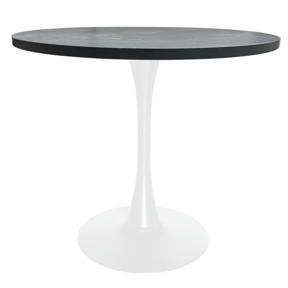 Bristol Dining table, White Base with 36" Round Marbleized Black MDF top. Picture 3