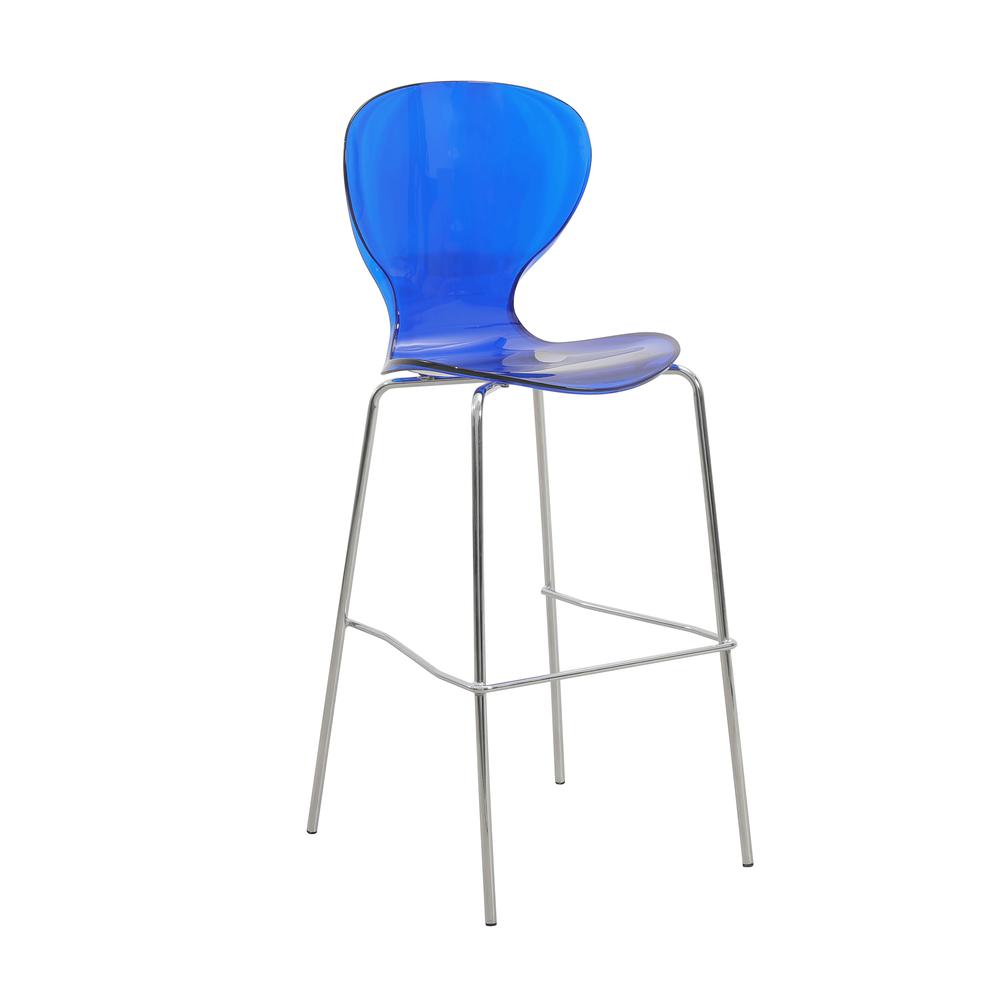 Acrylic Barstool with Steel Frame in Chrome Finish Set of 2 in Transparent Blue. Picture 5