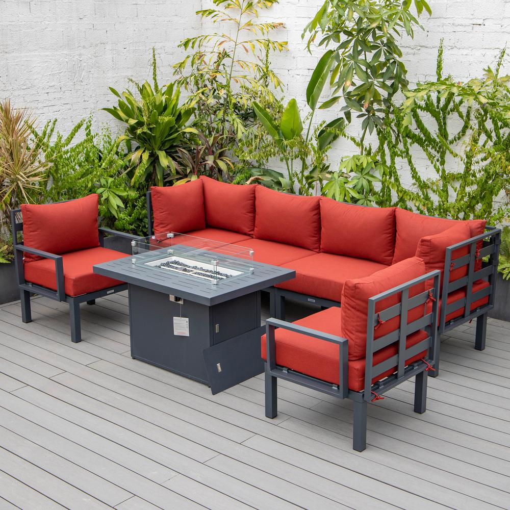 Chelsea 7-Piece Patio Sectional And Fire Pit Table Black Aluminum With Cushions. Picture 29