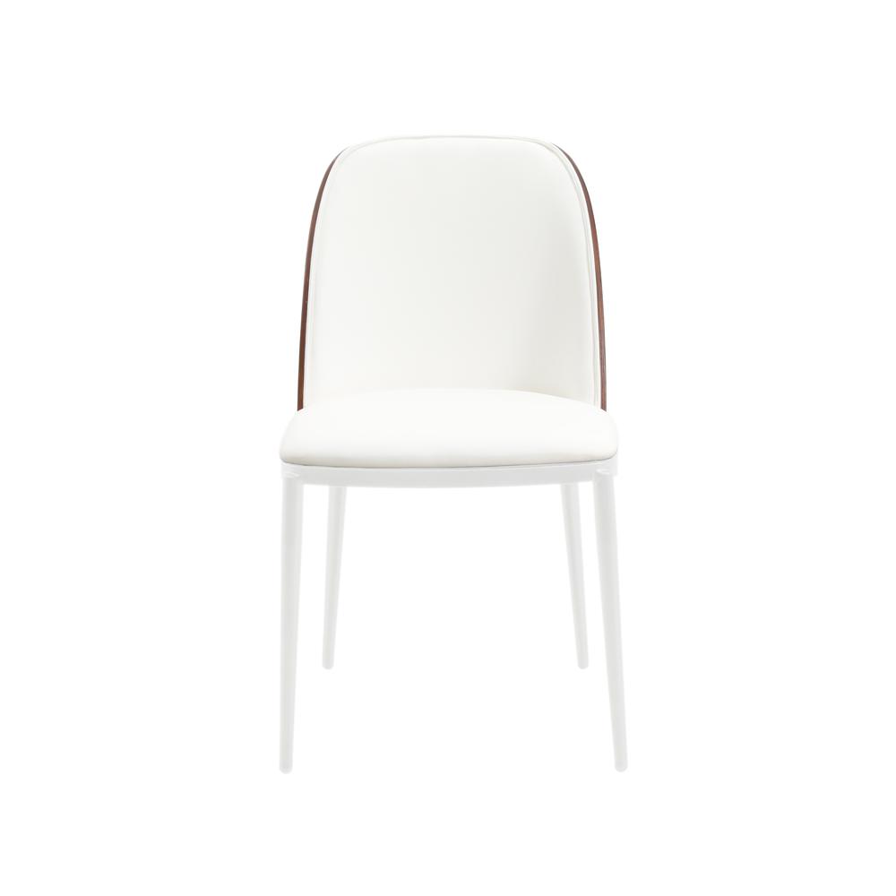 Dining Side Chair with Leather Seat and White Powder-Coated Steel Frame. Picture 2