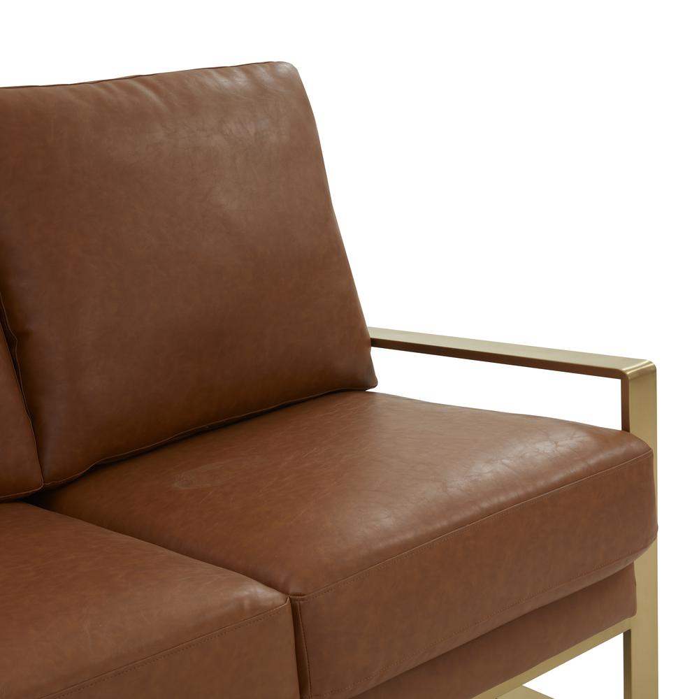 LeisureMod Jefferson Modern Design Leather Sofa With Gold Frame, Cognac Tan. Picture 7