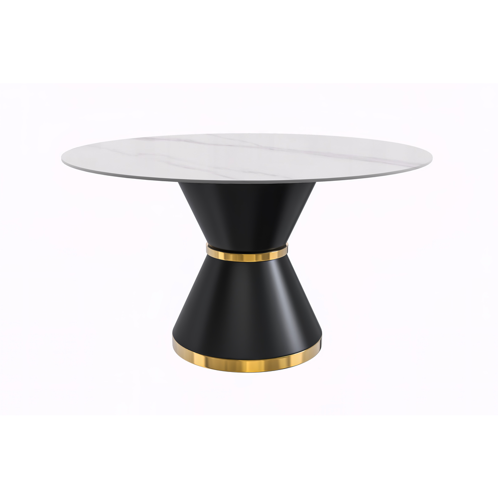 Round Dining Table Black\Gold Base with 60 Round White Sintered Stone Top. Picture 9