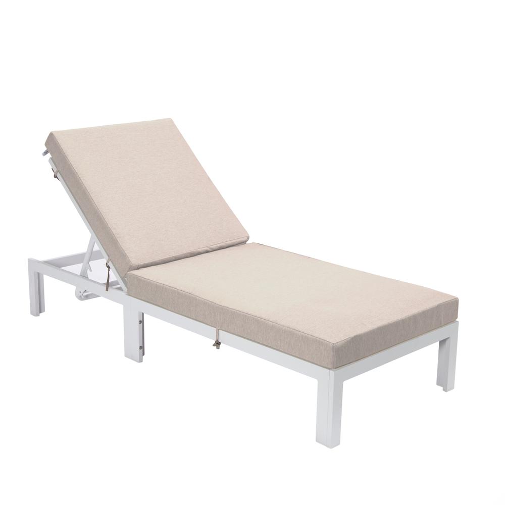 Chelsea Modern Outdoor White Chaise Lounge Chair With Cushions. Picture 1
