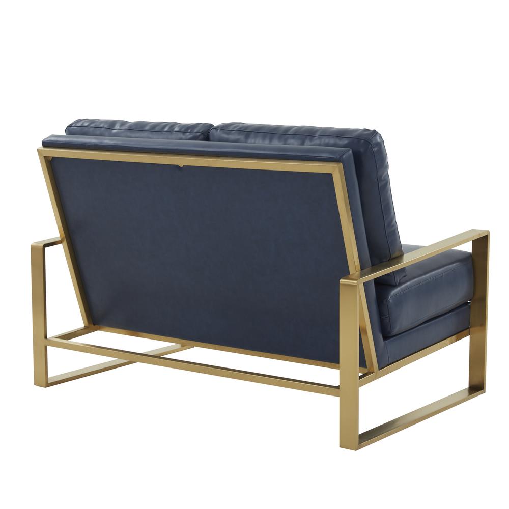 Jefferson - Leather Loveseat - Gold Frame - Navy Blue. Picture 5