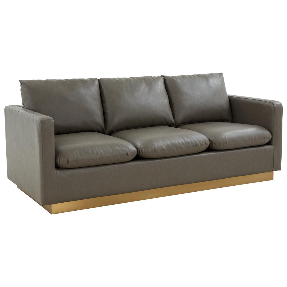 Nervo Modern Mid-Century Upholstered Leather Sofa with Gold Frame. Picture 1