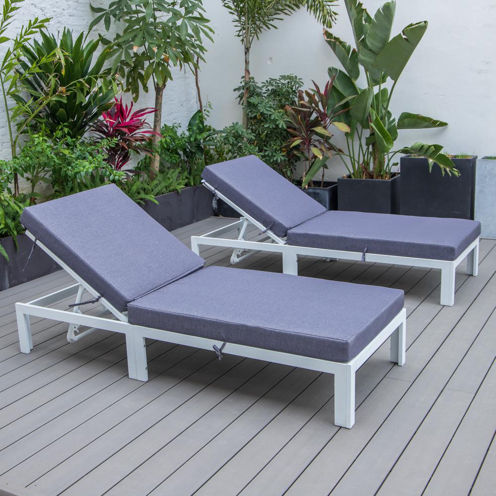 Chelsea Modern Outdoor White Chaise Lounge Chair With Cushions Set of 2. Picture 3