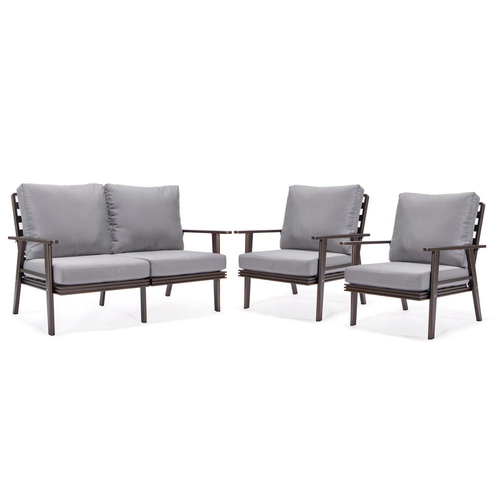 3-Piece Outdoor Patio Set with Brown Aluminum Frame. Picture 1