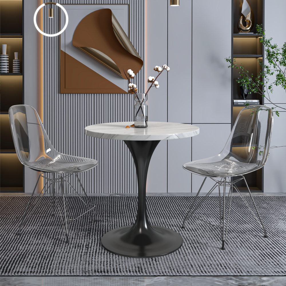 Verve 27 Round Dining Table, Black Base with Sintered Stone White Top. Picture 14