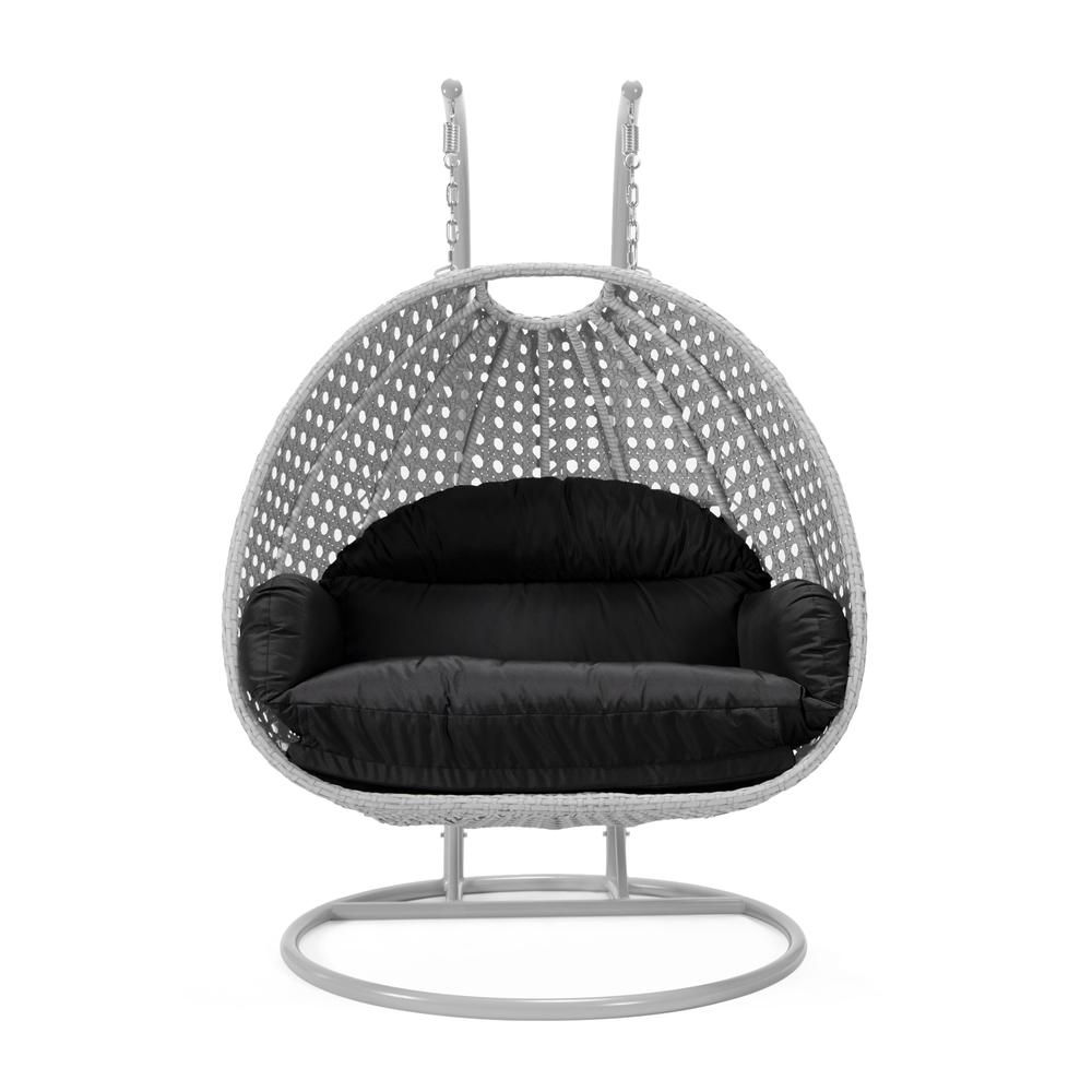 LeisureMod Wicker Hanging 2 person Egg Swing Chair in Black. Picture 2