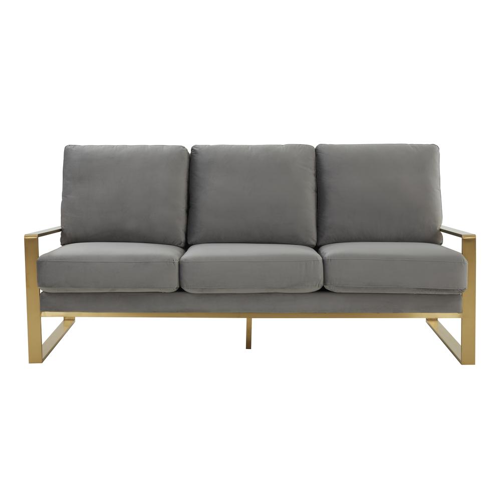 LeisureMod Jefferson Contemporary Modern Design Velvet Sofa With Gold Frame., Light Grey. Picture 6