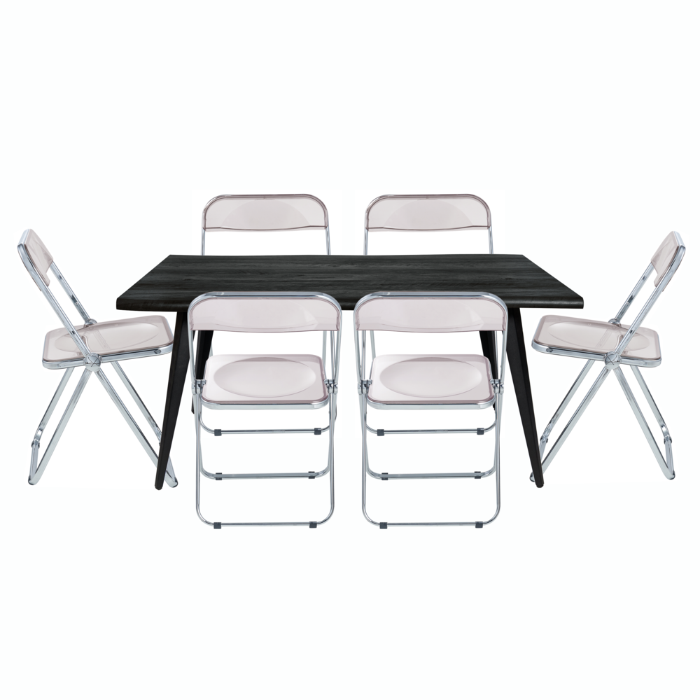 7-Piece Acrylic Folding Dining Chair and Rectangular Dining Table Set. Picture 1