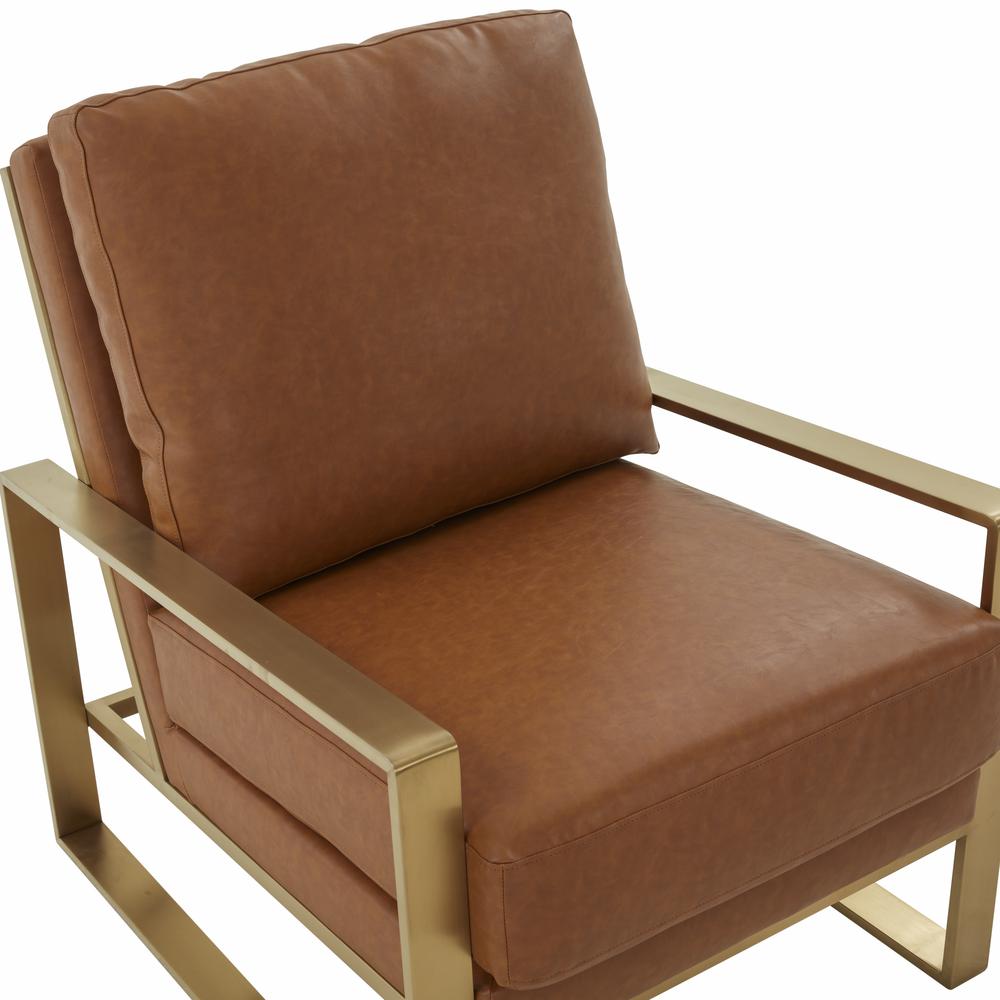 LeisureMod Jefferson Leather Modern Design Accent Armchair With Elegant Gold Frame, Cognac Tan. Picture 7