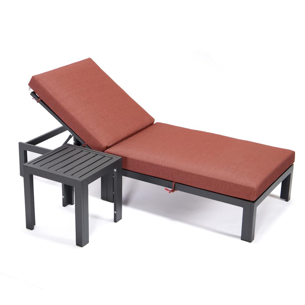 Chelsea Modern Outdoor Chaise Lounge Chair With Side Table & Cushions. Picture 3