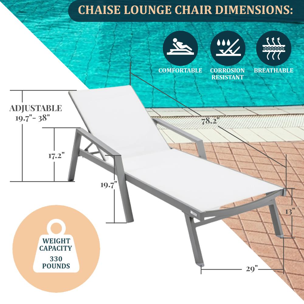 Grey Aluminum Outdoor Patio Chaise Lounge Chair With Arms. Picture 26