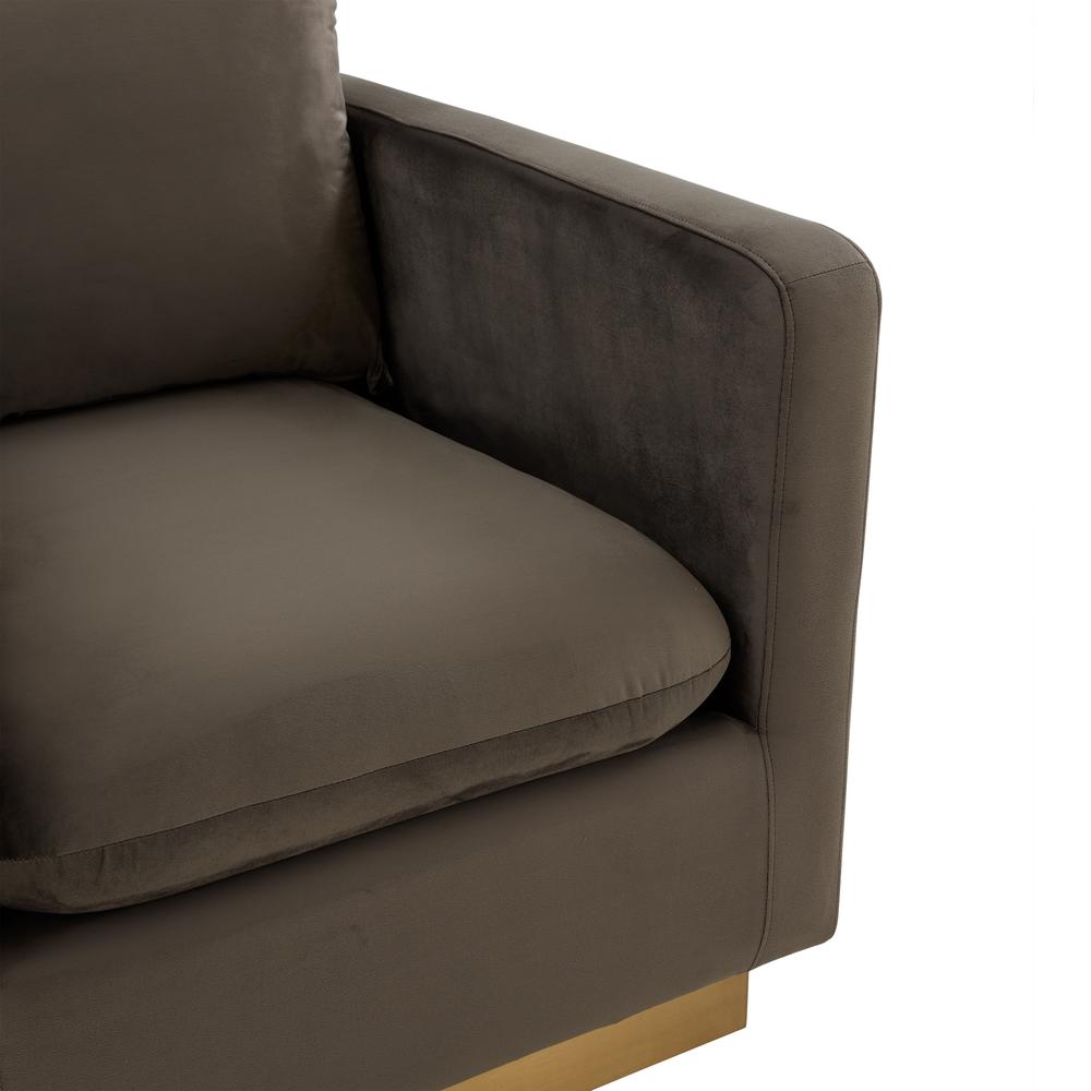 LeisureMod Nervo Velvet Accent Armchair With Gold Frame, Dark Grey. Picture 3