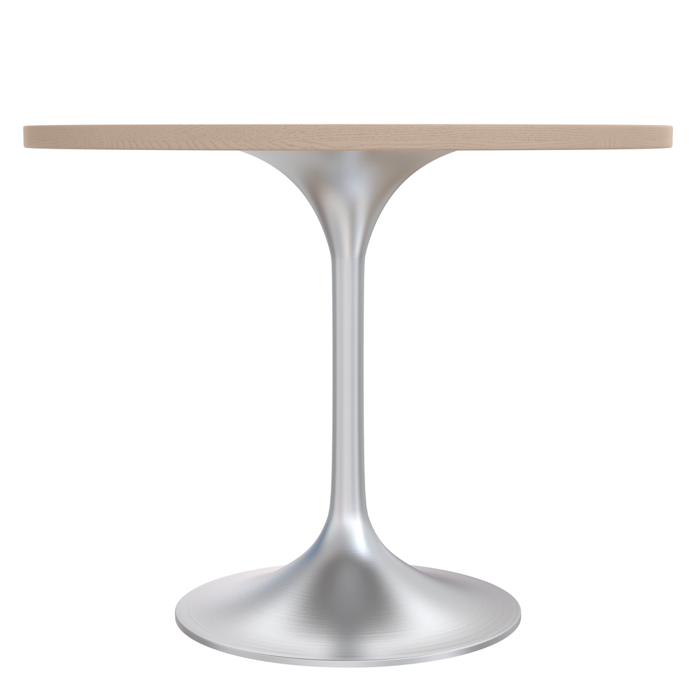 36" Round Dining Table, Brushed Chrome Base with Light Natural Wood MDF Top. Picture 3