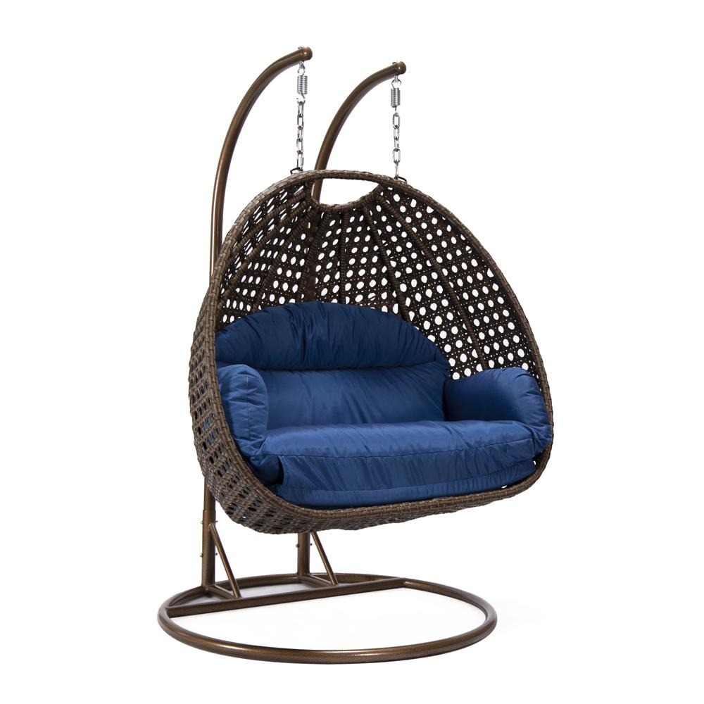 LeisureMod Wicker Hanging 2 person Egg Swing Chair , Blue. The main picture.