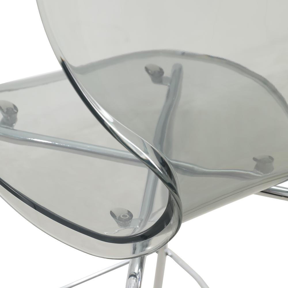 Oyster Acrylic Barstool with Steel Frame in Chrome Finish Set of 2 in Smoke. Picture 22
