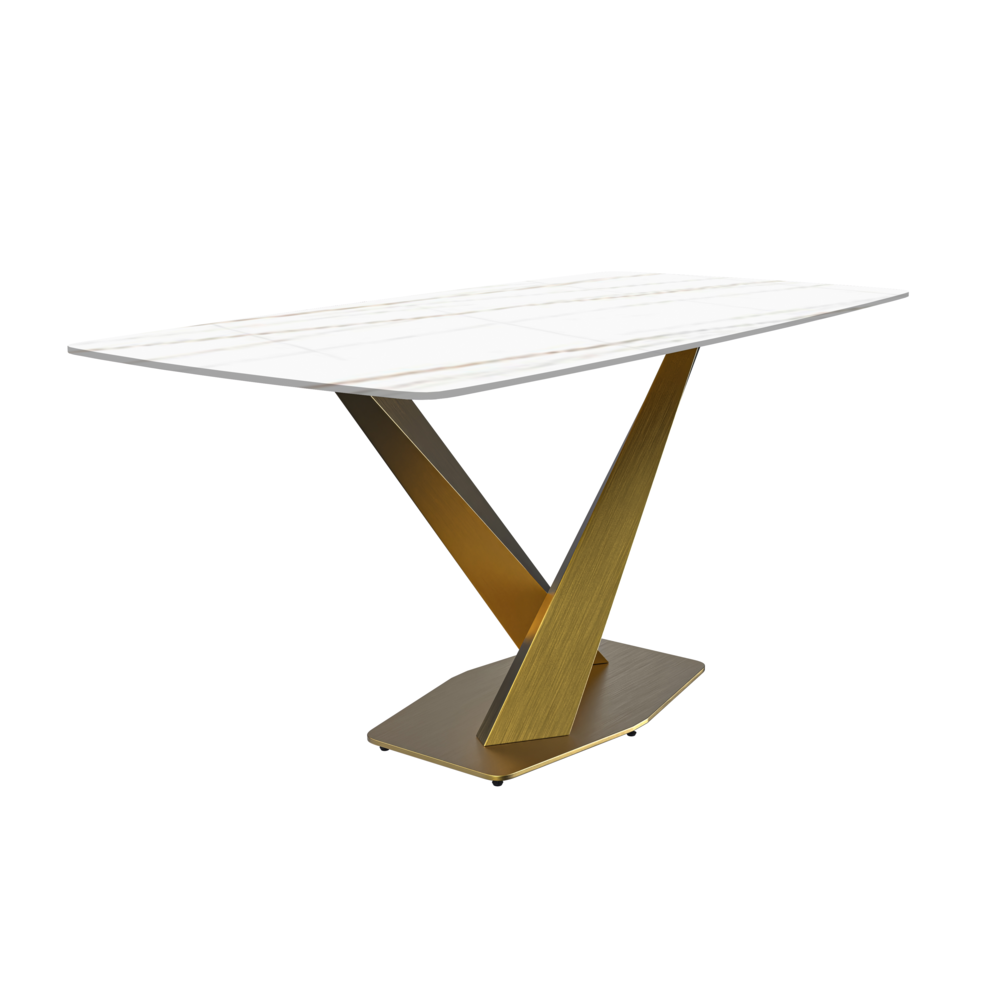 Modern Dining Table Gold Base, With 55" White/Gold Sintered Stone Top. Picture 1