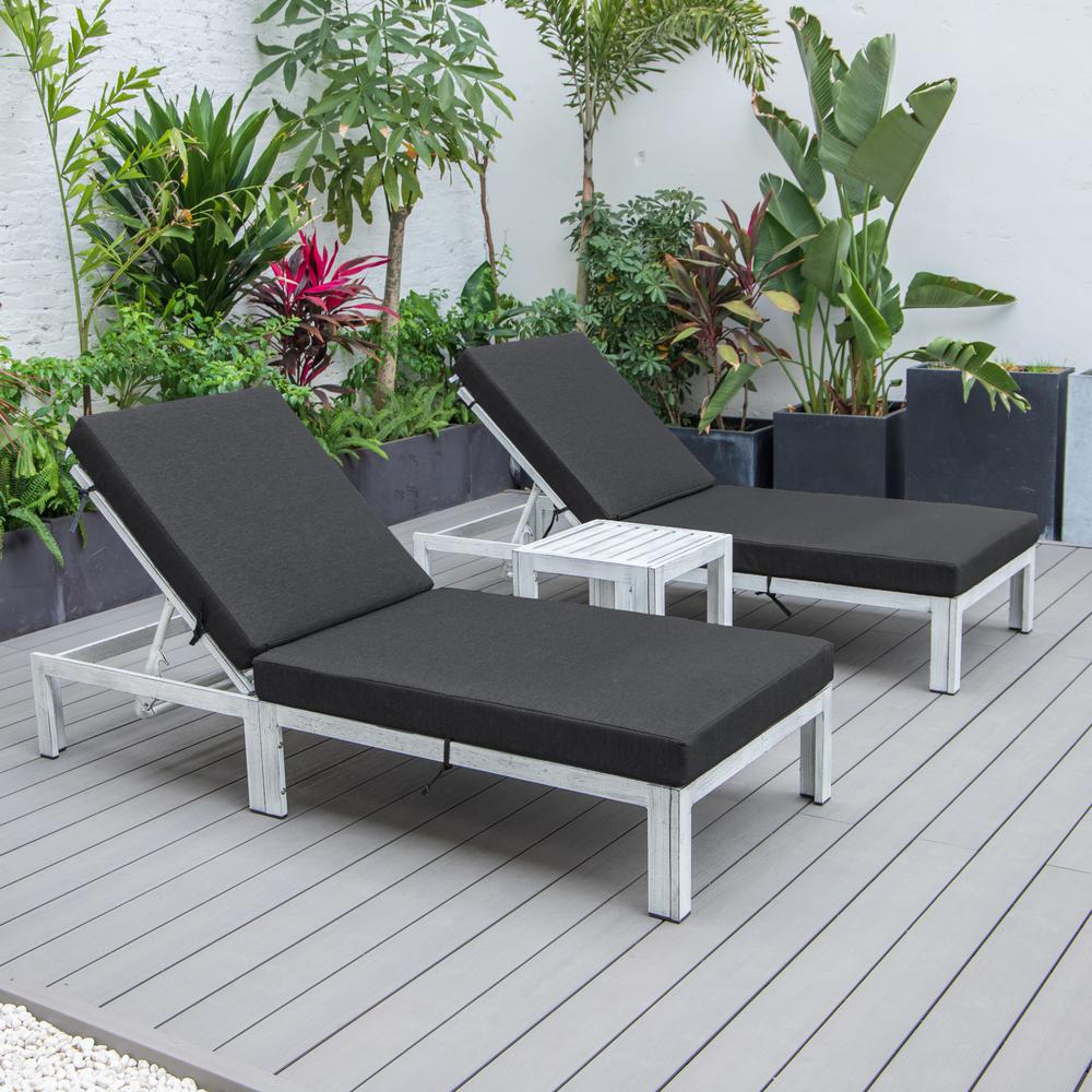 Outdoor Weathered Grey Chaise Lounge Chair Set of 2 With Side Table & Cushions. Picture 5