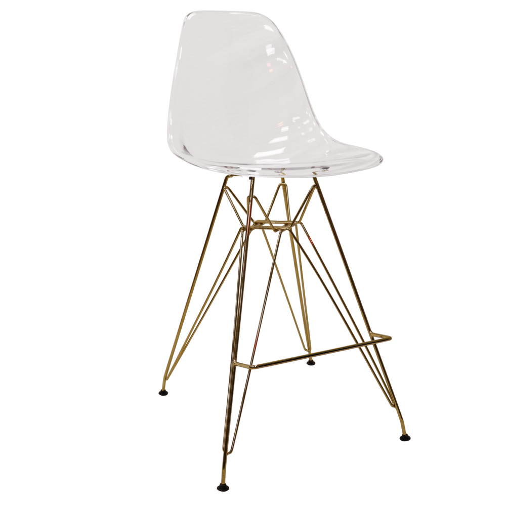 Cresco Modern Acrylic Barstool with Gold Chrome Base and Footrest. Picture 2