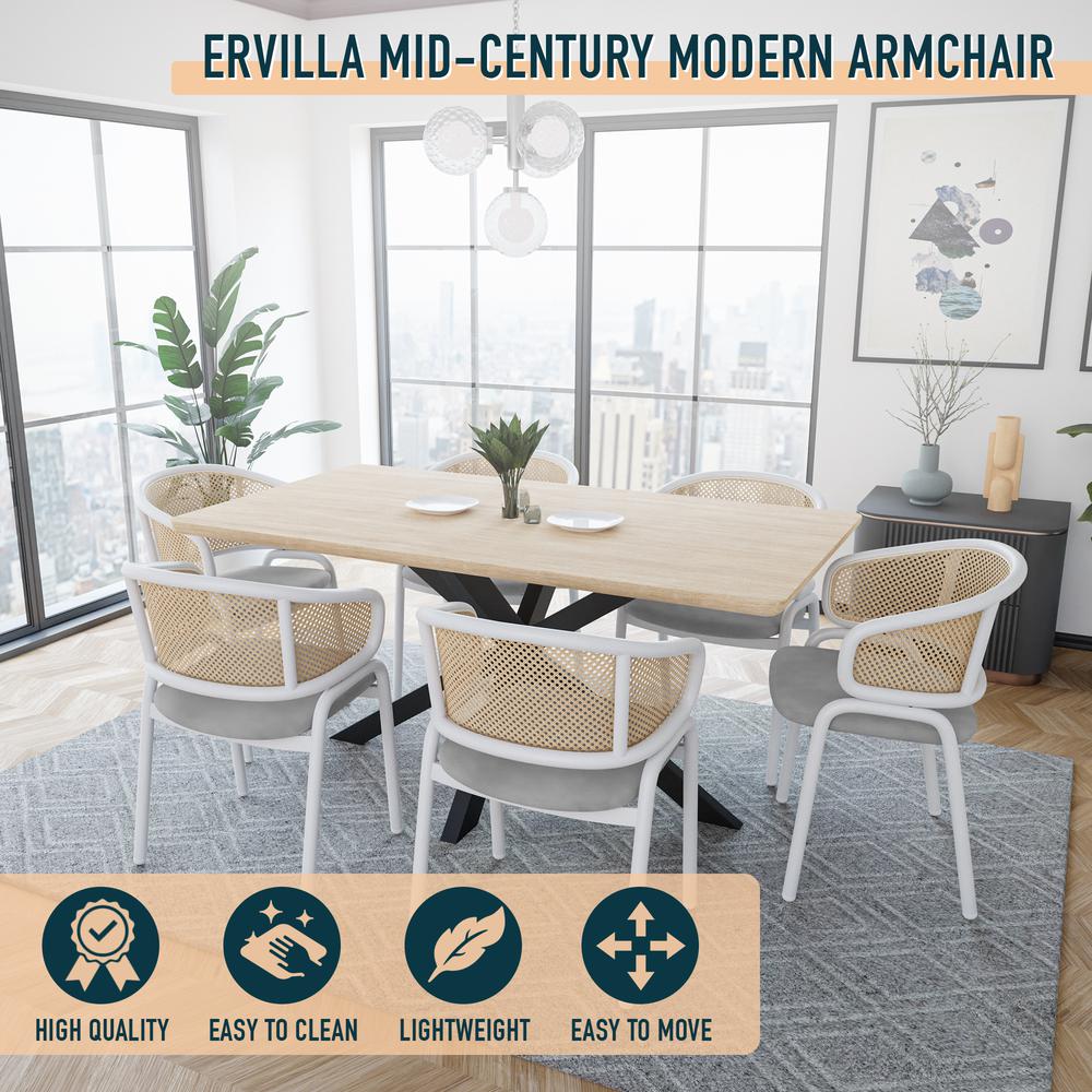 Ervilla Modern Dining Chair with White Powder Coated Steel Legs and Wicker Back. Picture 14