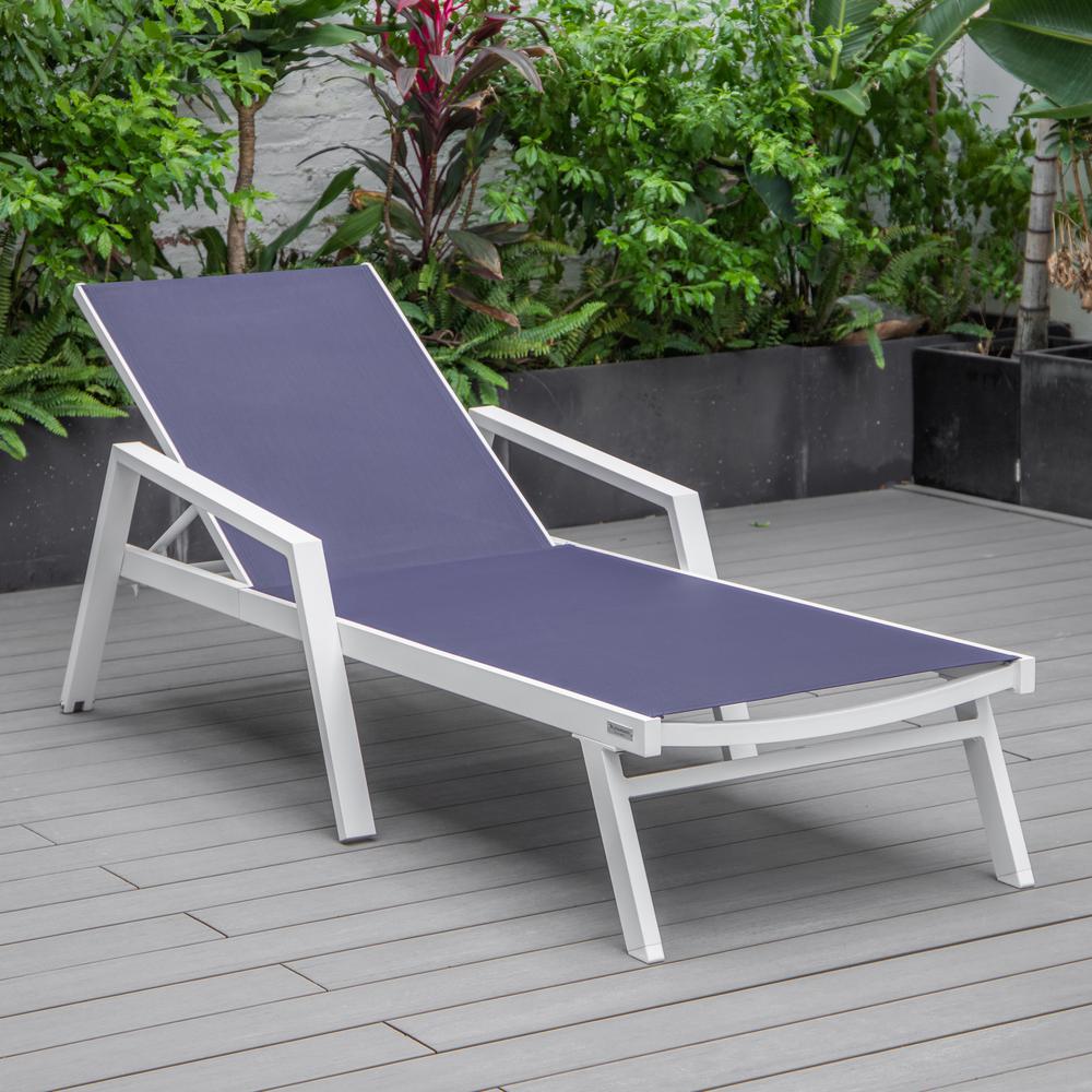 White Aluminum Outdoor Patio Chaise Lounge Chair With Arms. Picture 22