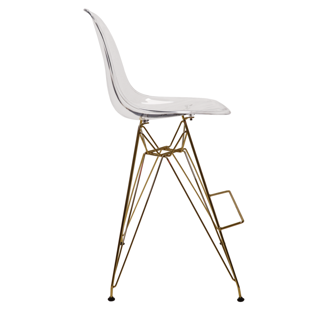 Cresco Modern Acrylic Barstool with Gold Chrome Base and Footrest. Picture 8