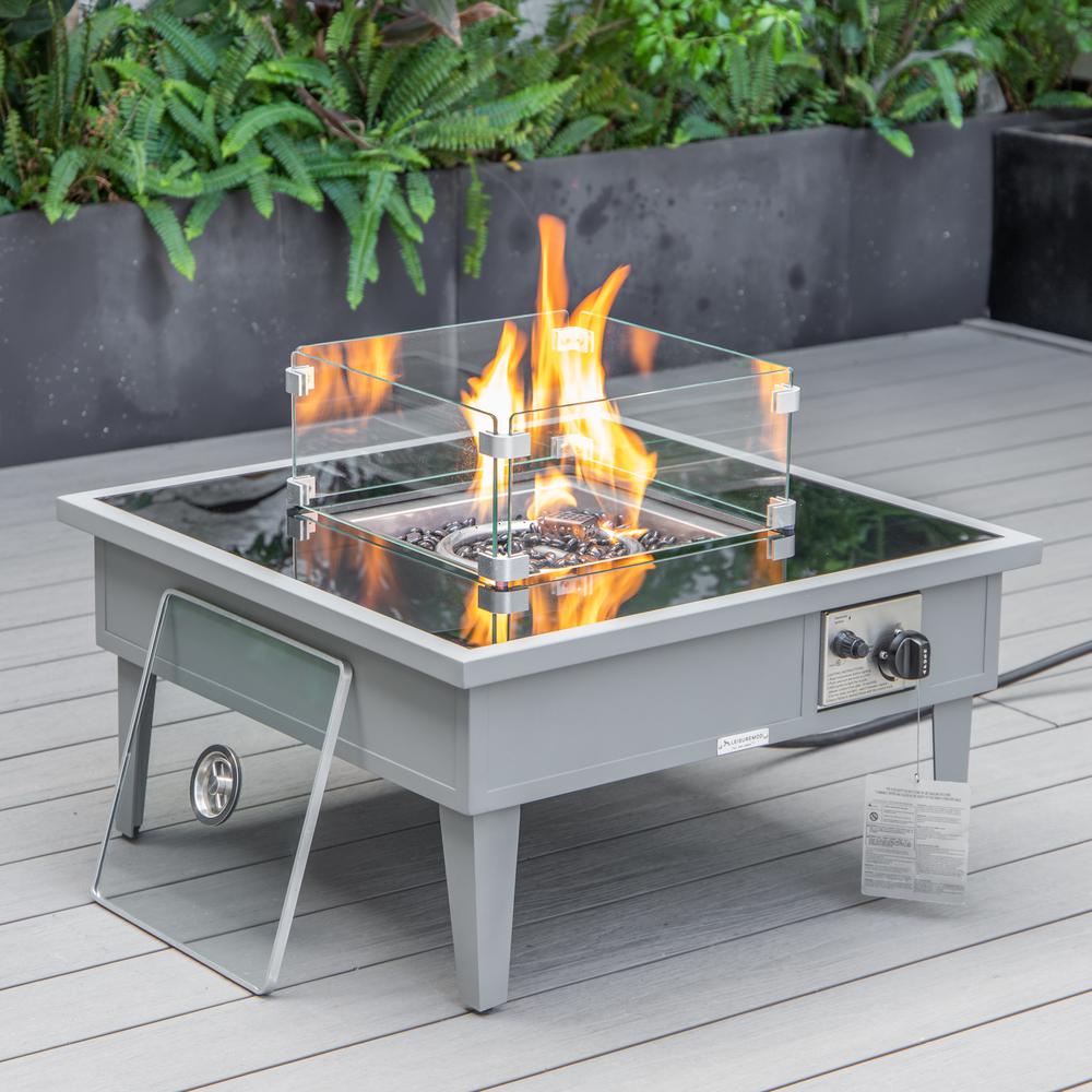 LeisureMod Walbrooke Modern Grey Patio Conversation With Square Fire Pit & Tank Holder, Charcoal. Picture 3
