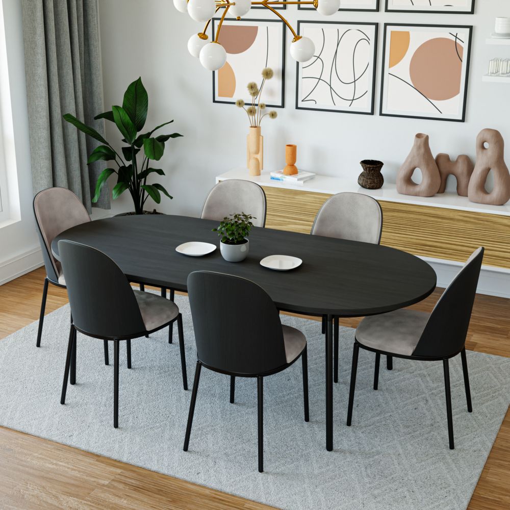 7-Piece Dining Set in Steel Frame with 6 Dining Chairs and 71" Oval Dining Table. Picture 23