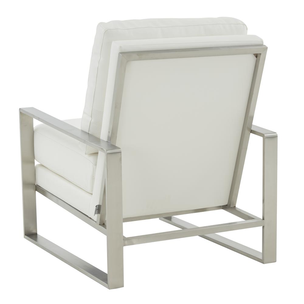 LeisureMod Jefferson Leather Modern Design Accent Armchair With Elegant Silver Frame, White. Picture 5
