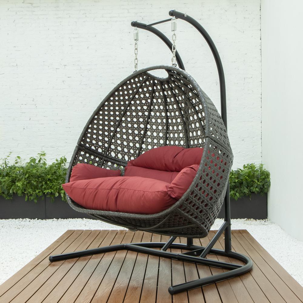 LeisureMod Wicker Hanging Double Egg Swing Chair  EKDCH-57DR. Picture 5