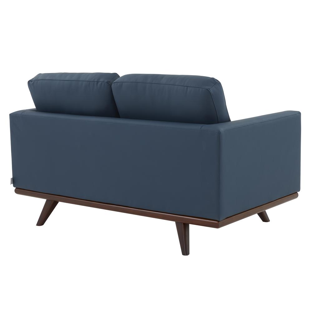LeisureMod Chester Modern Leather Loveseat With Birch Wood Base, Navy Blue. Picture 4