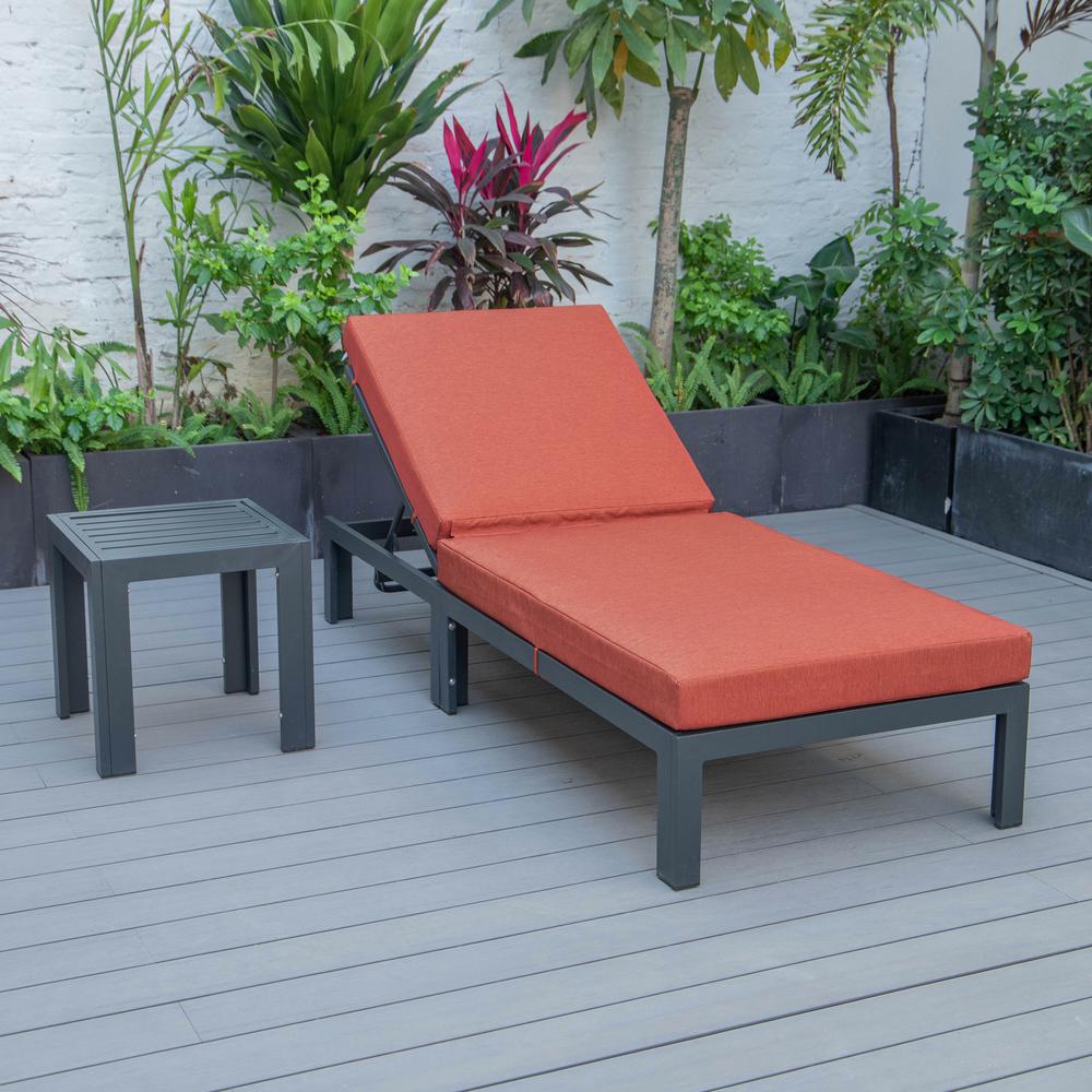 Chelsea Modern Outdoor Chaise Lounge Chair With Side Table & Cushions. Picture 4