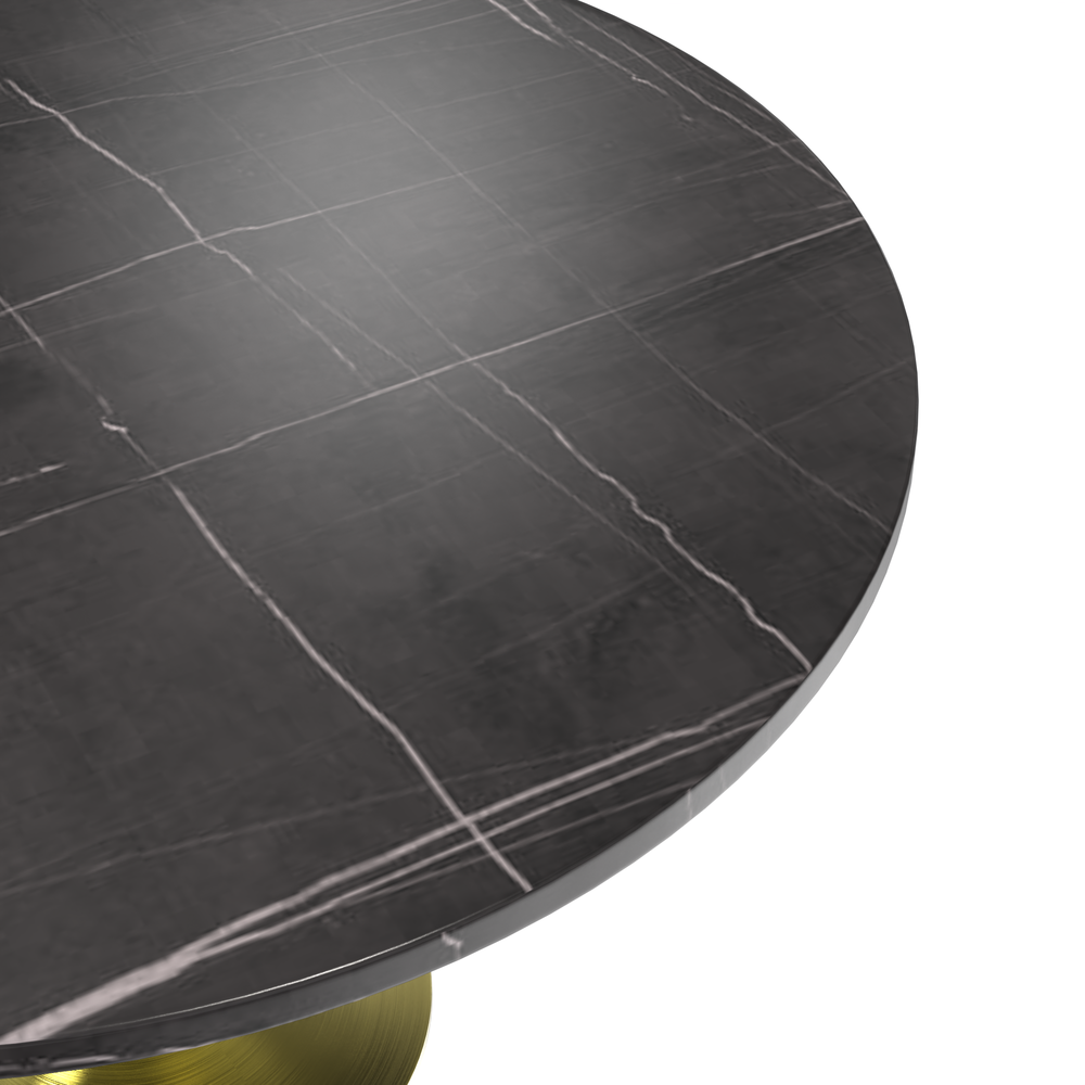 48 Round Dining Table, Brushed Gold Base with Sintered Stone Black Top. Picture 5
