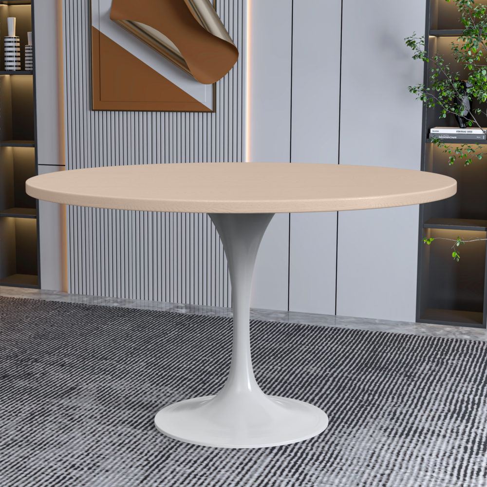 Verve 48 Round Dining Table, White Base with Light Natural Wood MDF Top. Picture 6