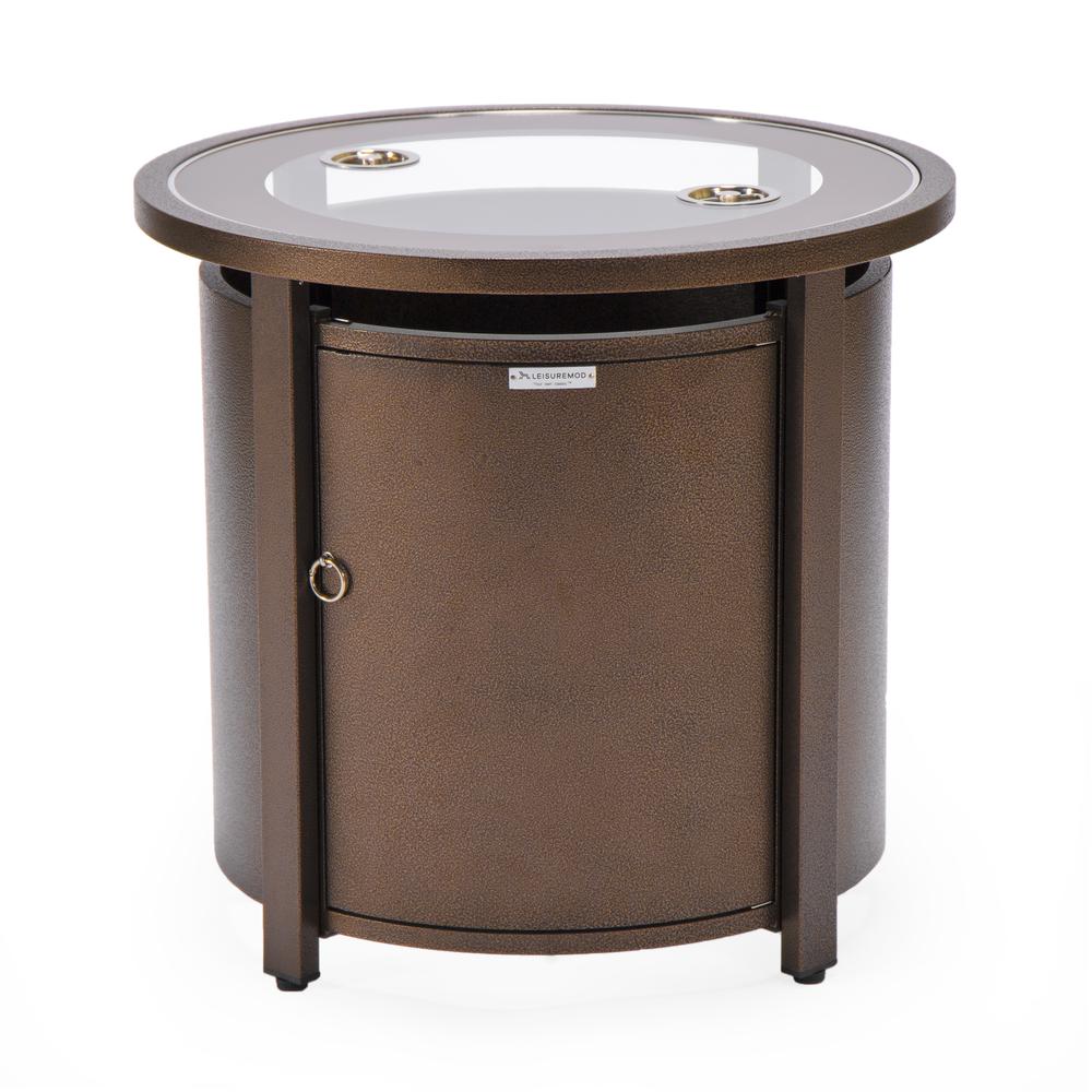 LeisureMod Walbrooke Modern Brown Patio Conversation With Round Fire Pit & Tank Holder, Navy Blue. Picture 2