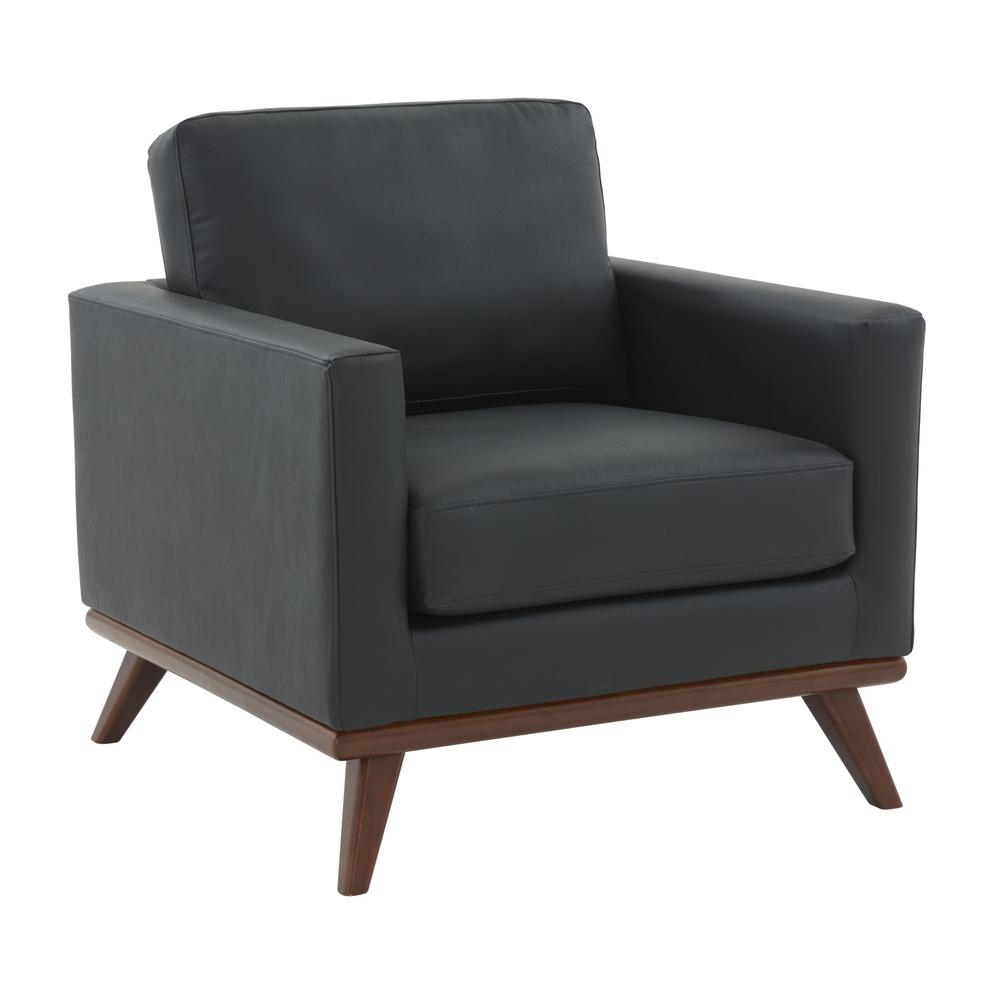 LeisureMod Chester Modern Leather Accent Arm Chair With Birch Wood Base, Black. Picture 1