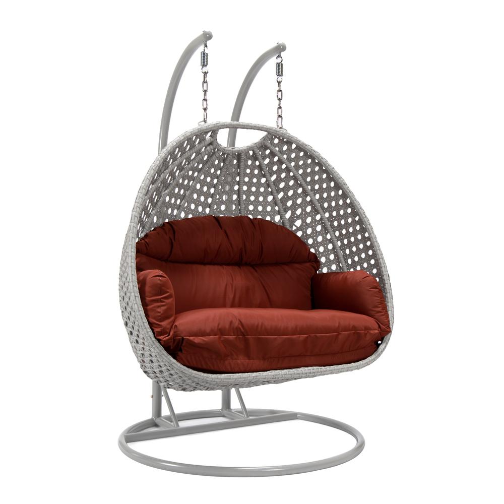 LeisureMod Wicker Hanging 2 person Egg Swing Chair in Cherry. Picture 1