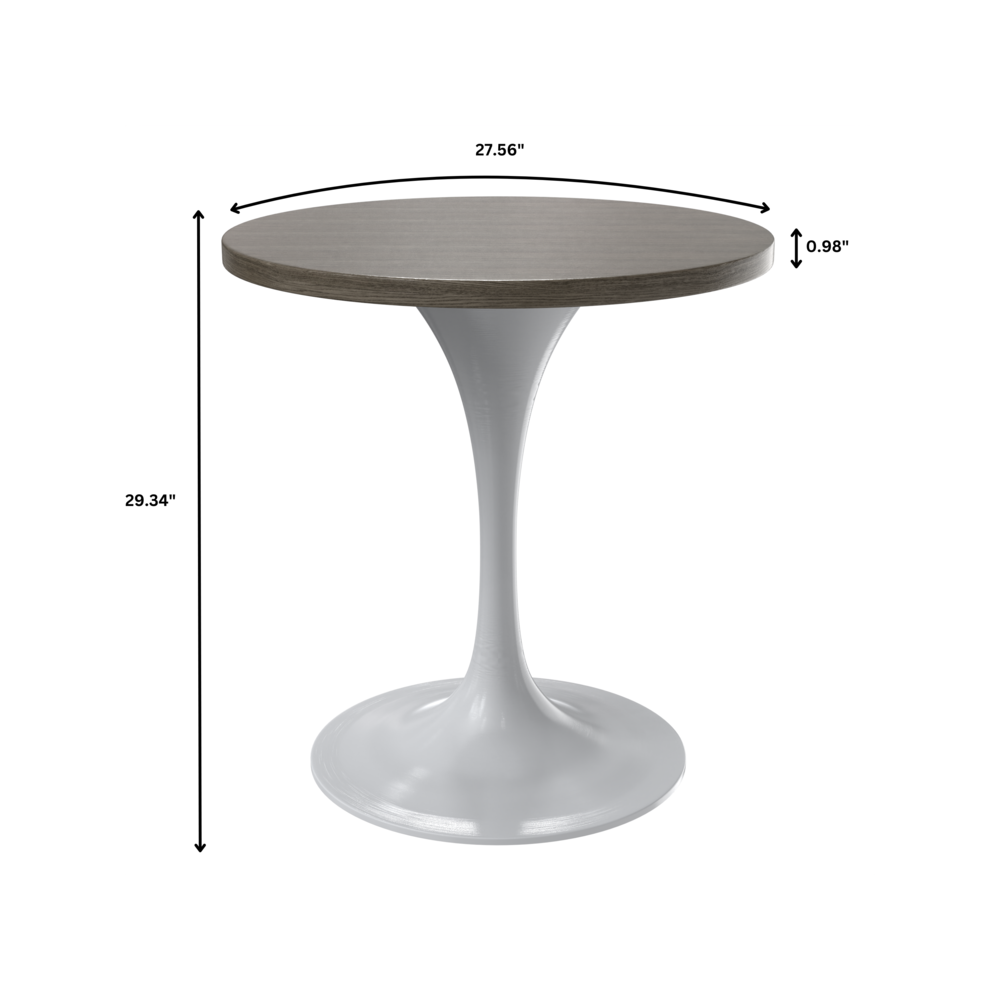 Verve 27 Round Dining Table, White Base with Dark Maple MDF Top. Picture 4