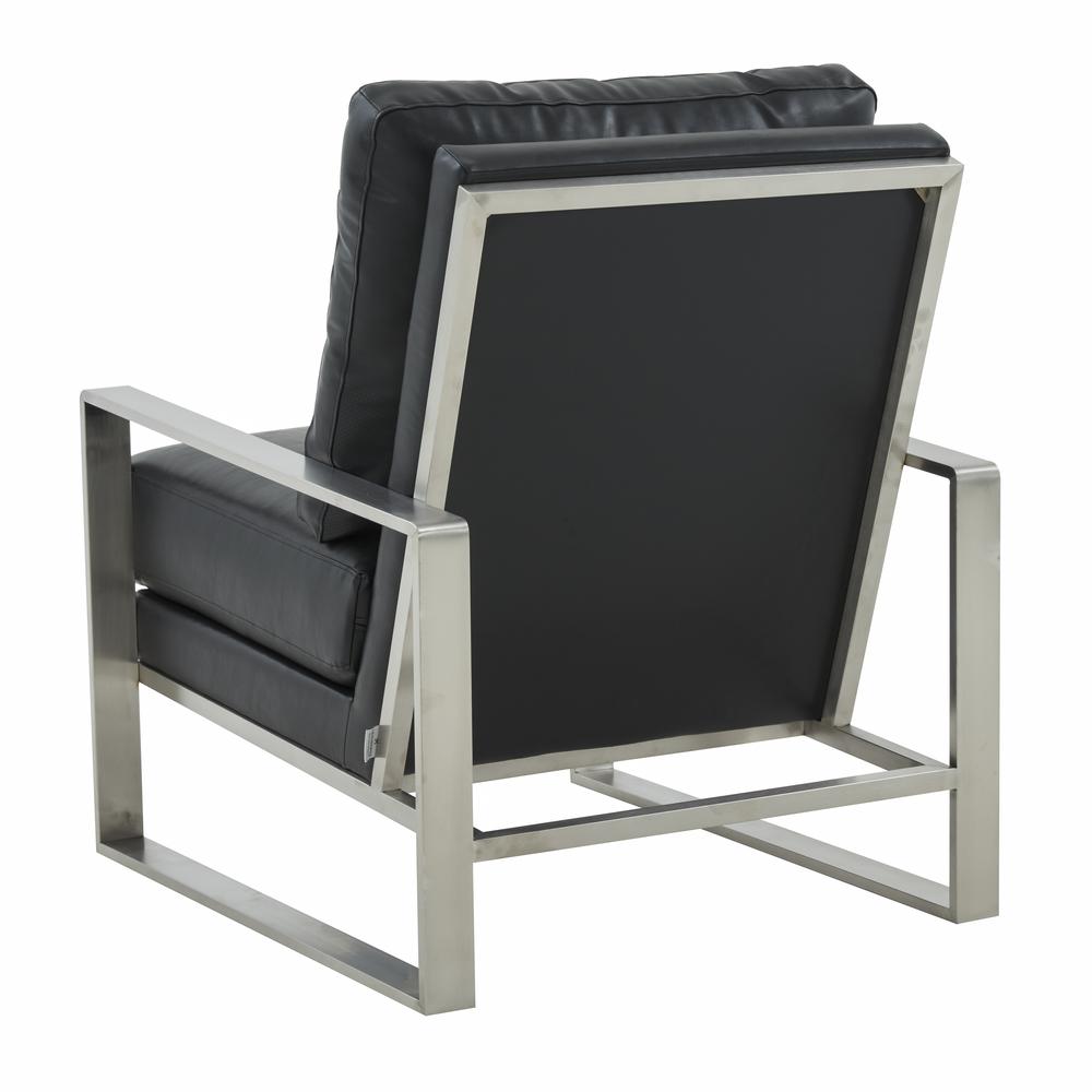 LeisureMod Jefferson Leather Modern Design Accent Armchair With Elegant Silver Frame, Black. Picture 5