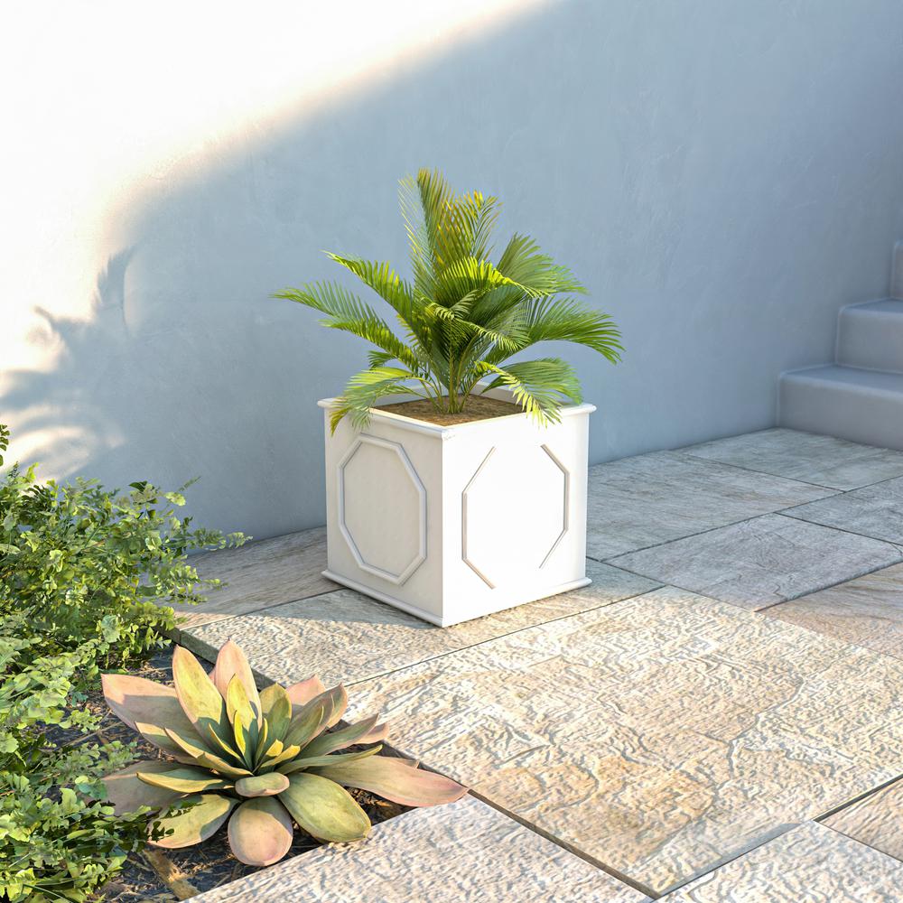 Sprout Series Cubic Fiber Stone Planter in White 15 Cube. Picture 4