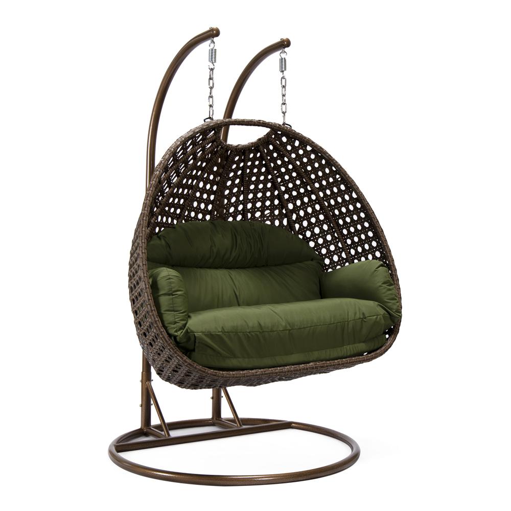 LeisureMod Wicker Hanging 2 person Egg Swing Chair , Dark Green. Picture 1
