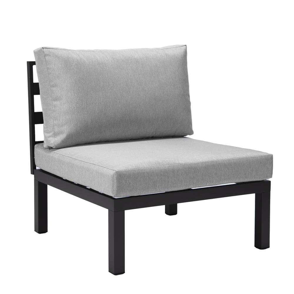 LeisureMod Hamilton 6-Piece Aluminum Patio Conversation Set With Cushions Light Grey. Picture 7